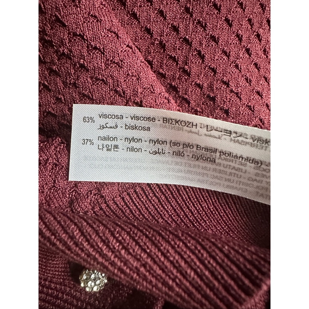 Zara Burgundy Knit Jewel Rhinestones Buttons Textured Cardigan, NWT, M - Picture 7 of 14
